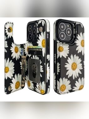 Daisy Print Wallet Phone Case - Black & White